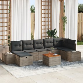 Conjunto de Sofá de Jardim de 8 Peças com Almofadas Cinza Vime Poliést