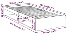 Cama dia sem colchão branco 100x200 cm pinho de madeira maciça