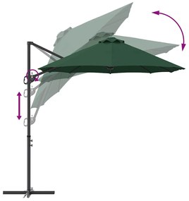 Guarda-sol cantilever de jardim Verde 372 x 198 x 253 cm