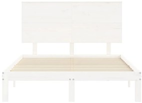 Estrutura de cama de casal c/ cabeceira madeira maciça branco