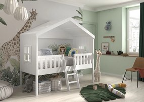 Cama para Crianças Casa HOUSEBED COM ESCADA BRANCA