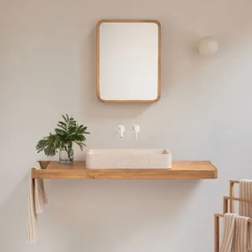 Conjunto De Móvel De Casa De Banho 130x45 Cm Suspenso Em Madeira De Teca Neill Madeira De Teca & Branco Para Pia Embutida Com Válvula De Drenagem Sem