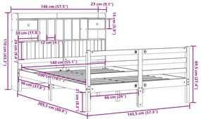 Cama com estante sem colchão 140x200 cm pinho maciço