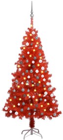 vidaXL Árvore Natal artificial pré-iluminada c/ bolas PVC vermelho