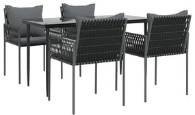 5 pcs conjunto de jantar p/ jardim c/ almofadões vime PE e aço
