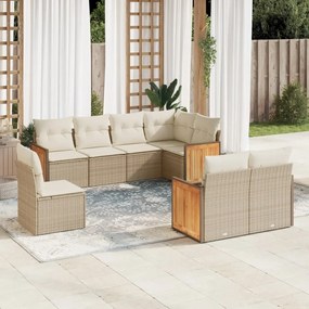 8 pcs conjunto de sofás p/ jardim com almofadões vime PE bege