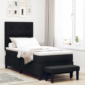 Cama Box Spring com Colchão e Banco Preto 90x190 cm Tecido