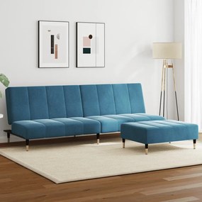 vidaXL Sofá-cama 2 lugares c/ apoio de pés veludo azul