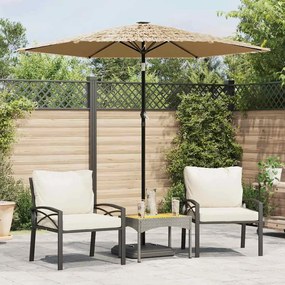 Guarda-sol c/ luzes LED e poste de aço 223x223x213 cm castanho