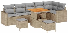 Conjunto de Sofá de Jardim com 9 Peças e Almofadas Bege em Poly Rattan