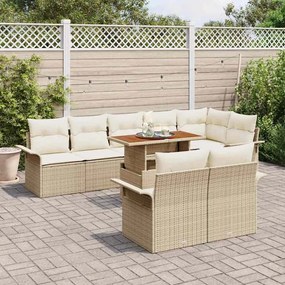 Conjunto de Sofá de Jardim de 9 Peças com Almofadas Beiges em Rattan S