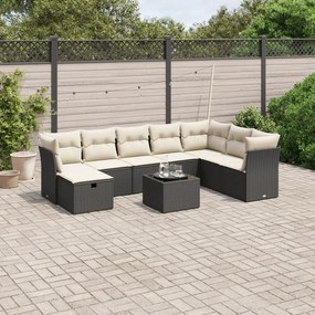 vidaXL 9 pcs conjunto de sofás p/ jardim c/ almofadões vime PE preto