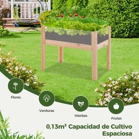 Floreira de madeira elevada com pernas, orifícios de drenagem e painéis acrílicos Canteiro de frutas e legumes 100 cm x 59 cm x 77 cm Natural
