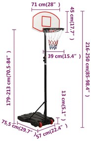 Tabela de basquetebol 216-250 cm polietileno branco