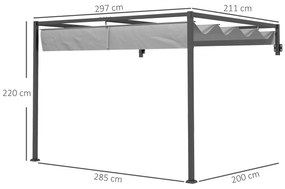 Pérgola de Parede em Aço com Teto Retrátil 297x211x220 cm – Estrutura