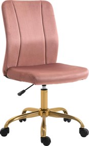 Cadeira de escritório giratória a 360°, ergonómica, encosto curvo, altura ajustável, revestimento em veludo, 56 x 60 x 102 cm, rosa e dourado