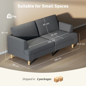 Sofá de 3 Lugares Revestido em Veludo Almofadas Espessas com Molas Assento Largo 2 Almofadas 188x80x86 cm Cinzento Escuro