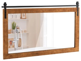 Espelho de parede estilo fazenda 100 x 66 cm com moldura em madeira maciça e suporte castanho