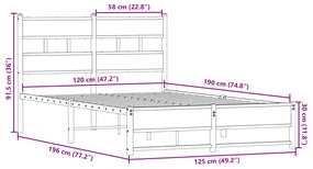 Estrutura de cama sem colchão 120x190 cm metal carvalho fumado