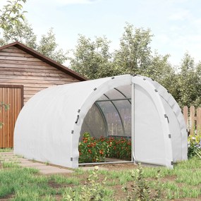 Estufa de jardim tipo túnel com área útil de 12 m² (4 m de comprimento x 3 m de largura x 2 m de altura), estrutura tubular reforçada de 25 mm, porta