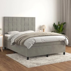vidaXL Cama com molas/colchão 140x200 cm veludo cinzento-claro