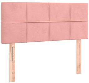 Cama box spring c/ colchão/LED 90x200 cm veludo rosa