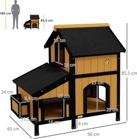 Casa para Gatos de Madeira com Suporte para Flores de 2 Níveis e Teto Asfáltico 96x65x85,5 cm Madeira e Preto