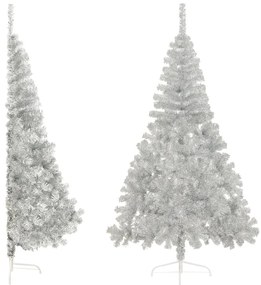 344699 vidaXL Meia árvore de Natal artificial com suporte 240 cm PET prateado