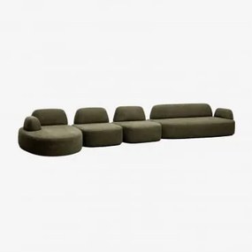 Sofá Modular Chaise Longue Esquerdo De 4 Peças Com Módulo De Canto Estofado Giorgia Tecido Verde Exército - Sklum
