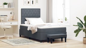 Cama Box Spring com Colchão e Banco Cinza Escuro 120x200 cm Veludo