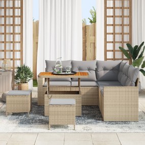 Conjunto de Sofá para Jardim vidaXL 8 Peças com Almofadas Bege Rattan