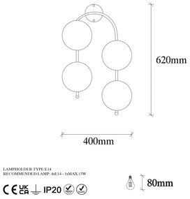 Aplique de Parede Jewel – Preto – 40 x 26 cm