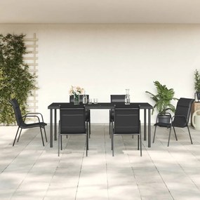 vidaXL 7 pcs conjunto de jantar para jardim aço e textilene preto