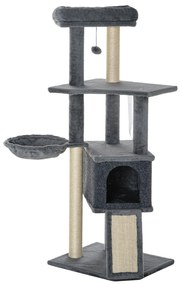 PawHut Arranhador para Gatos 127 cm com Caverna Rede Cama Plataformas Rampa de Sisal Bola Pendurada Cinza | Aosom Portugal