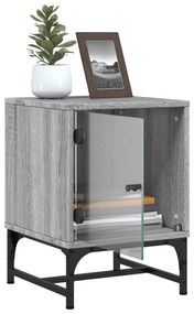 Mesa de cabeceira c/ porta de vidro 35x37x50 cm cinzento sonoma