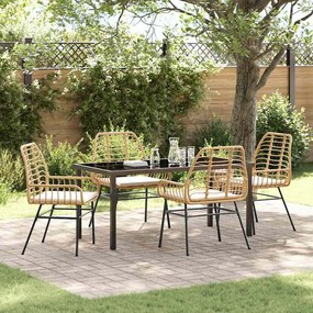vidaXL Conjunto de Jantar de Jardim com 5 Peças e Almofadas Marrons em Rattan Sintético.