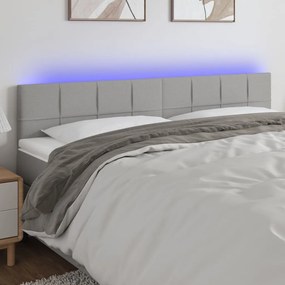 3121634 vidaXL Cabeceira de cama c/luzes LED tecido 200x5x78/88 cm cinza-claro