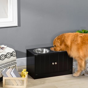 Comedouro elevados para cães e gatos, suporte para duas tigelas, 60 x 30 x 35,5 cm, inclui duas tigelas de 2 litros em aço inoxidável