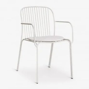 Pack De 4 Cadeiras De Jardim Com Apoios De Braços Em Aço Anerina Branco Acinzentado & Branco Glacial - Sklum