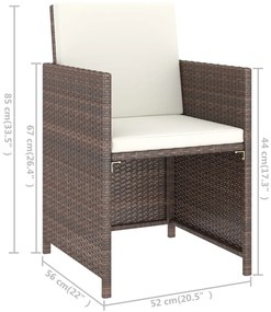 Conjunto jantar para jardim c/ almofadões 6 pcs vime castanho