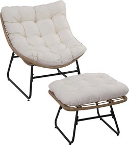 Outsunny Poltrona de jardim com apoia-pés em metal epóxi e resina trançada com aspecto rattan com almofadas | Aosom Portugal