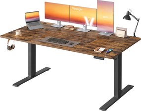 Secretária elétrica com altura ajustável 180 x 80 x (72-120) cm, porta USB e função de memória, castanho vintage