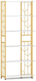 Estante de 6 prateleiras com estrutura metálica 80 x 31 x 180 cm Branca e dourada
