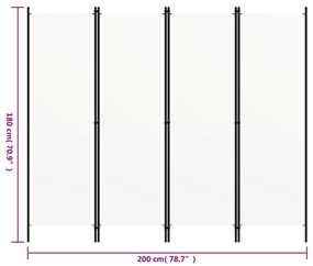 Divisória de quarto com 4 painéis 200x180 cm branco