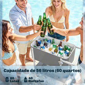 Carro Geleira de 56L com Rodas Prateleira Abre-Garrafas Coletor de Tampas Dreno e Pega para Jardim Festas 84x38x83 cm Cinzento