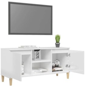 Móvel de TV pernas de madeira 103,5x35x50 cm branco brilhante