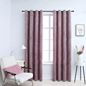 134520 vidaXL Cortinas blackout c/ argolas 2 pcs 140x175 cm veludo rosa antigo