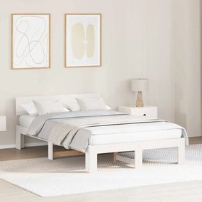 vidaXL Estrado de Cama com Cabeceira Branco 120x200 cm Madeira de Pinho Maciça