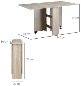 HOMCOM Mesa de Sala de Jantar Dobrável Mesa de Madeira com 2 Prateleiras de Armazenamento e Rodas para Cozinha 80x140x74 cm Madeira