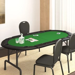 80400 vidaXL Mesa tabuleiro póquer dobrável 10 jogadores 208x106x3cm verde